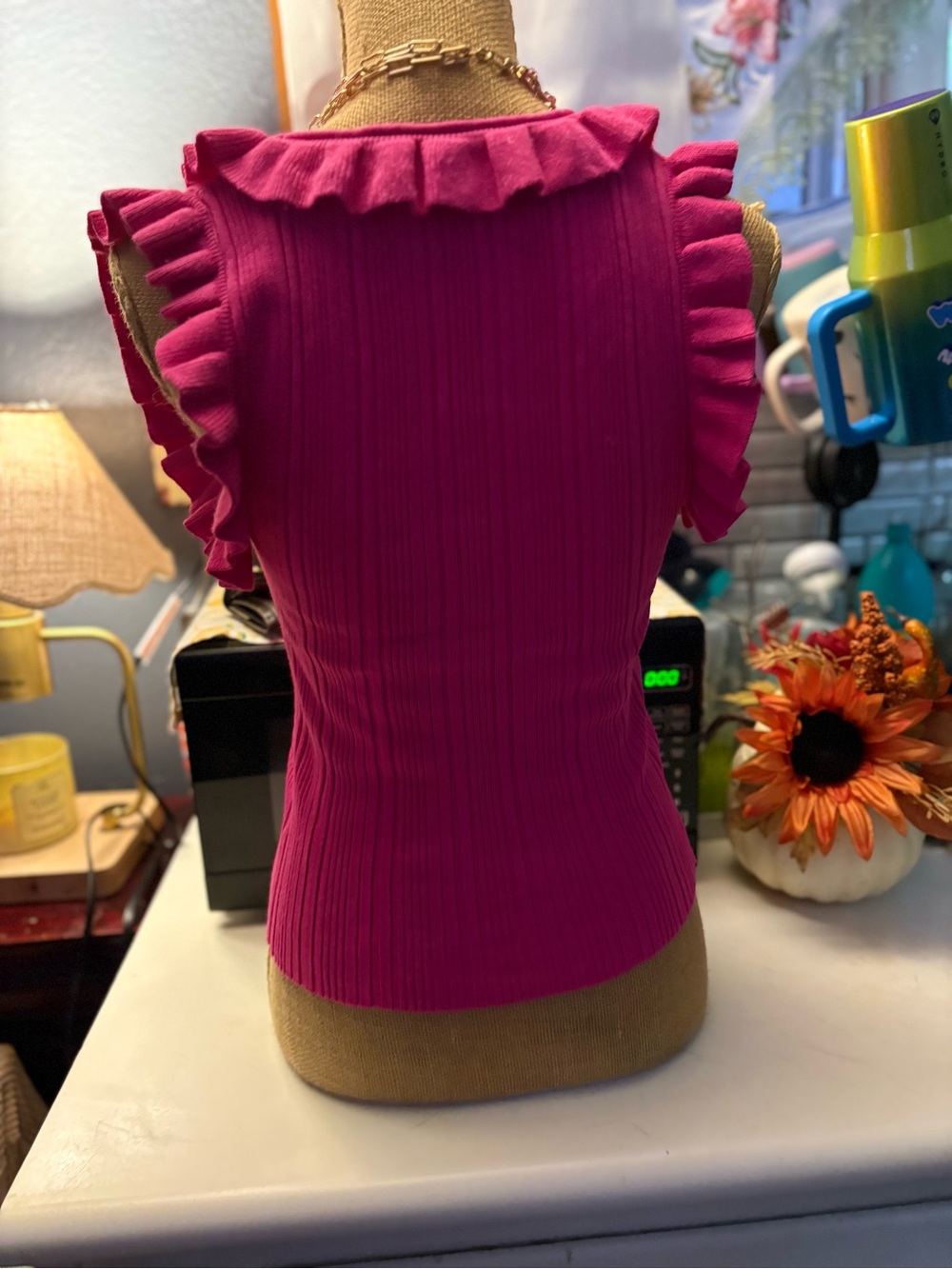 Ruffled Tie-Front Camisole — Raspberry Pink - Picture 3 of 4